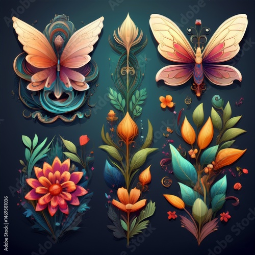 Obraz na płótnie set seamless floral pattern w salonie
