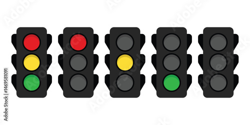 Traffic light icon set collection in flat style. Stoplight vector illustration on isolated background. Semaphore sign business concept.