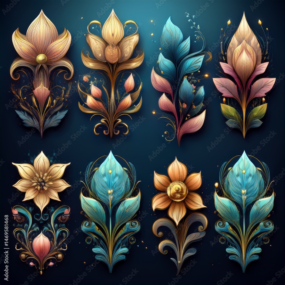 set seamless floral pattern