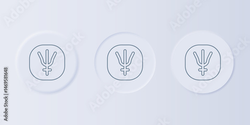 Grey Neptune planet symbol icon isolated on grey background. Astrology, numerology, horoscope, astronomy. Set icons in square buttons. Vector