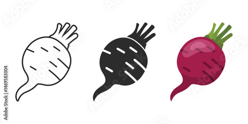 Beetroot vegetable with leaves icon set collection in flat style. Beet plant vector illustration on isolated background. Healthy food sign business concept.