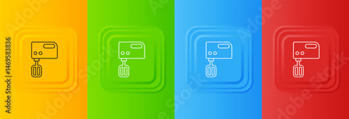 White Electric mixer icon isolated on colorful background. Kitchen blender. Set icons in square buttons. Vector
