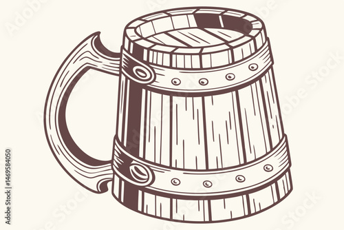 108 wooden beer mug, medieval style drinking vessel, old-fashioned oak tankard, rustic wooden cup with handle, hand-crafted wooden beer stein