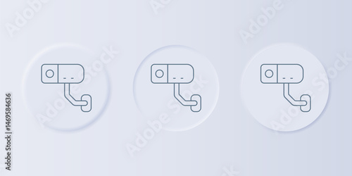 Grey Security camera icon isolated on grey background. Set icons in square buttons. Vector