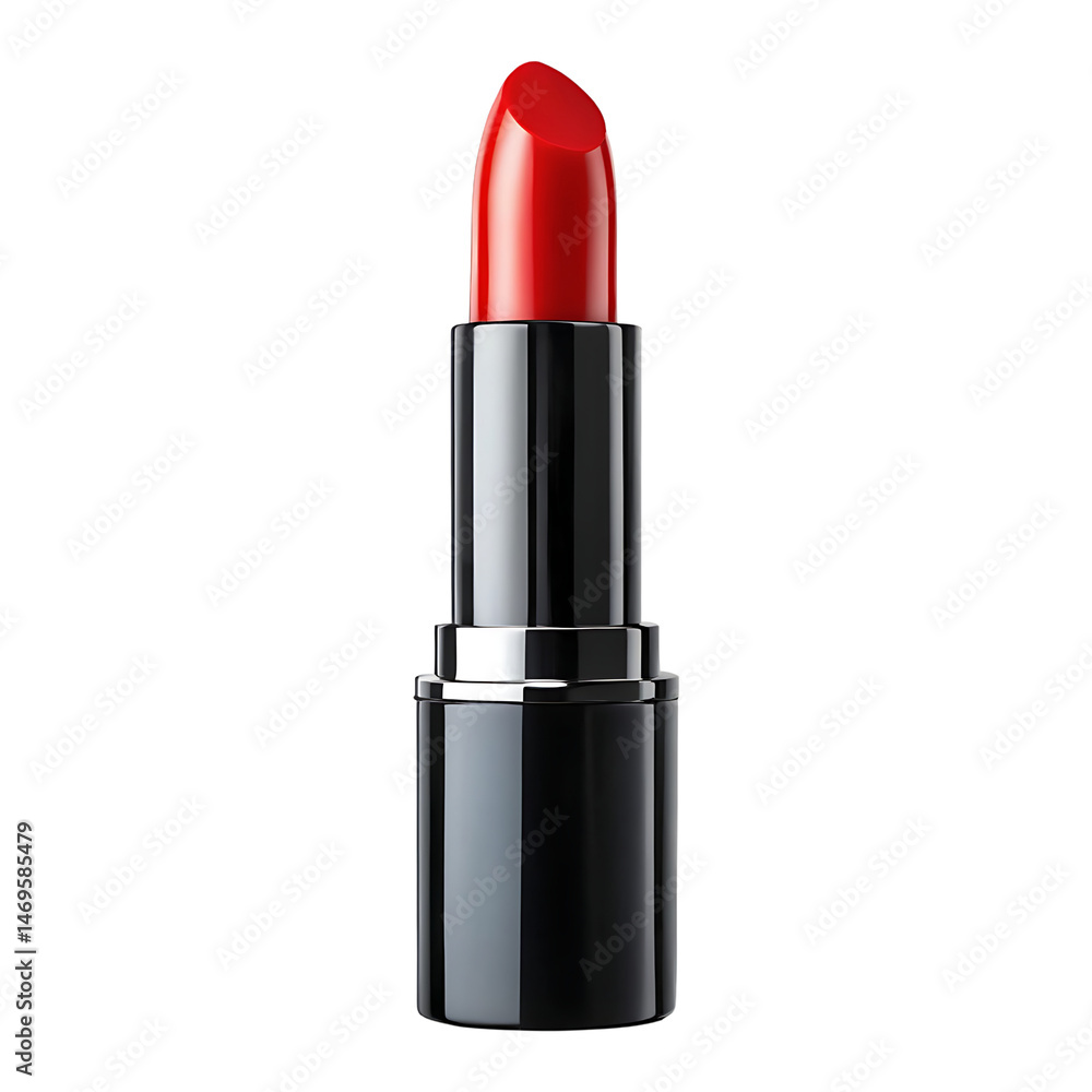 Obraz premium Elegant red lipstick in a glossy black case product shot isolated on transparent background