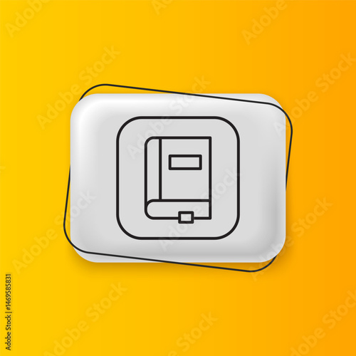 Black Law book icon isolated on yellow background. Legal judge book. Judgment concept. Silver rectangle button. Vector
