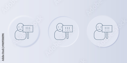 Grey Protest icon isolated on grey background. Meeting, protester, picket, speech, banner, protest placard, petition, leader, leaflet. Set icons in square buttons. Vector