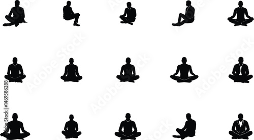 Man in Sitting Posture Silhouette, Relaxed Pose Illustration, Resting Figure Outline, Calm Moment Art