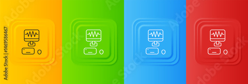 White Music sound recording studio control room with professional equipment icon isolated on colorful background. Set icons in square buttons. Vector