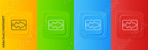 White Music wave equalizer icon isolated on colorful background. Sound wave. Audio digital equalizer technology, console panel, pulse musical. Set icons in square buttons. Vector