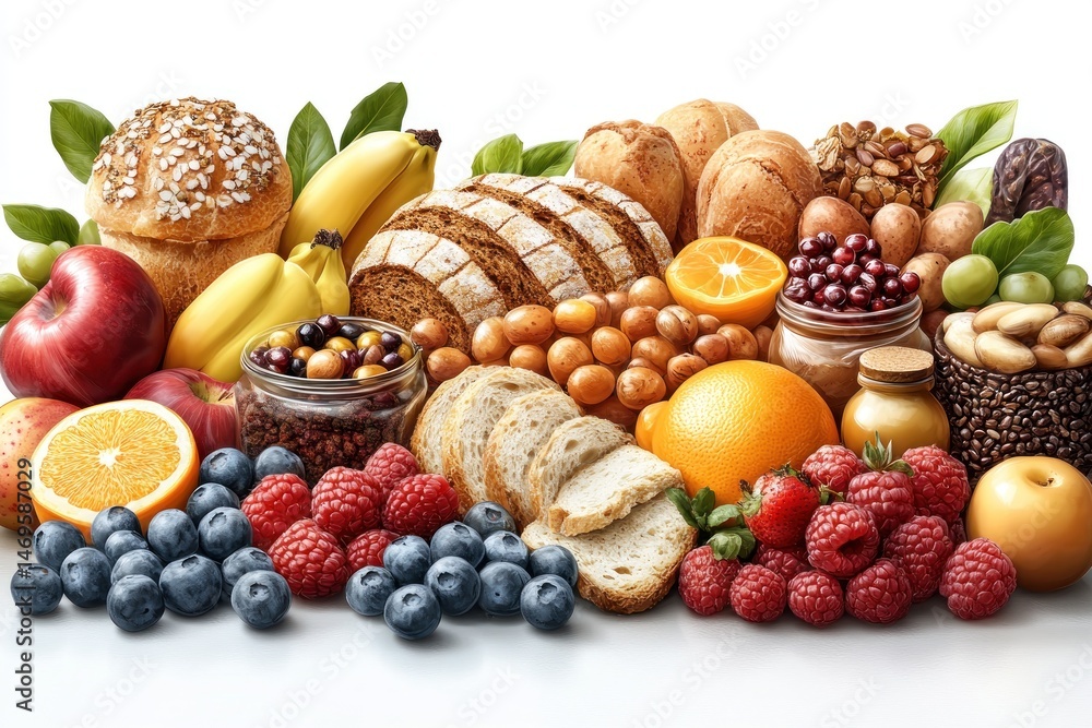 Assortment of fresh fruits and grains Assortment of fresh fruits and grains