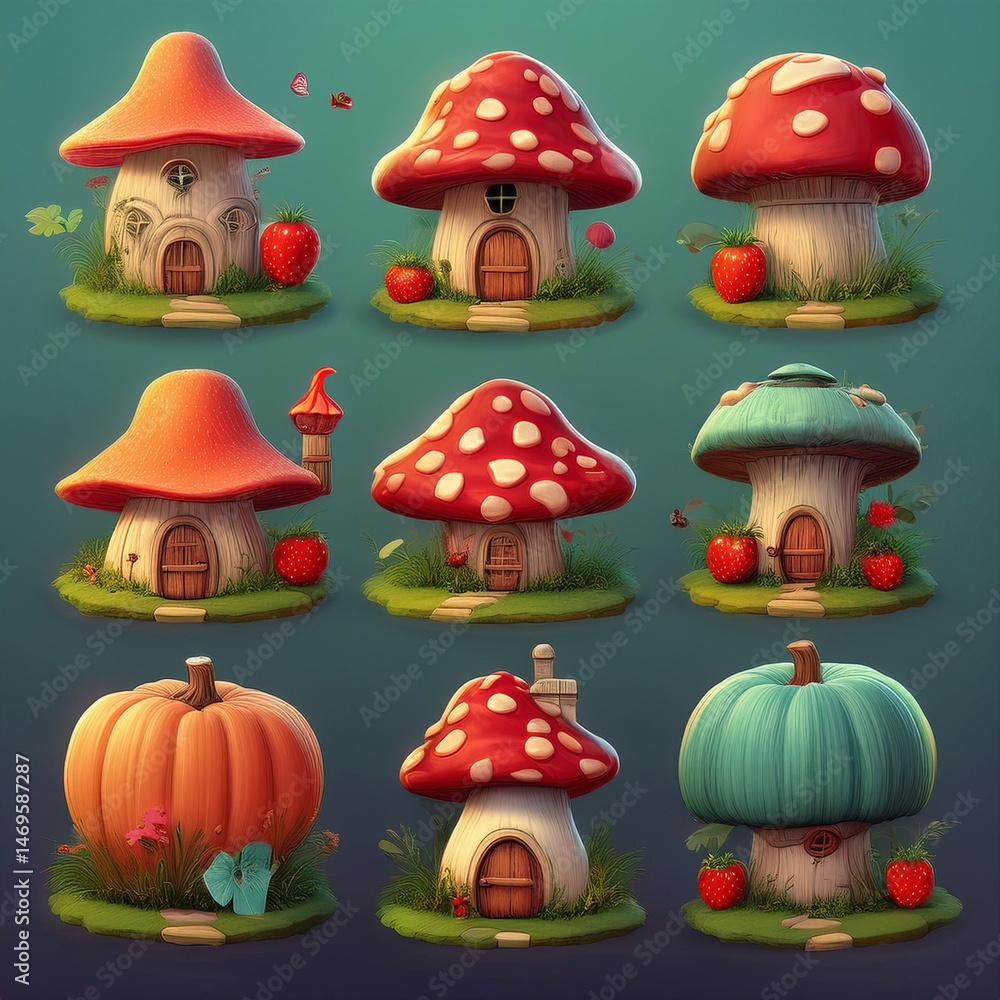 set of fairy tale houses