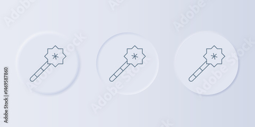 Grey Magic wand icon isolated on grey background. Star shape magic accessory. Magical power. Set icons in square buttons. Vector