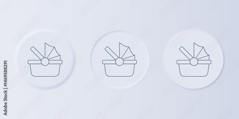 Grey Baby stroller icon isolated on grey background. Baby carriage, buggy, pram, stroller, wheel. Set icons in square buttons. Vector Grey Baby stroller icon isolated on grey background. Baby carriage, buggy, pram, stroller, wheel. Set icons in square buttons. Vector