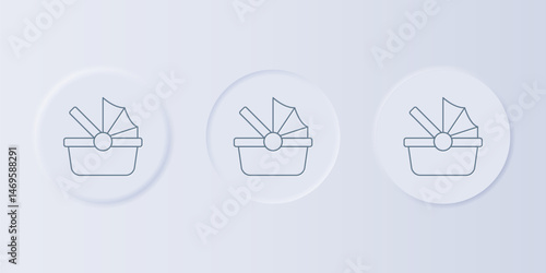 Grey Baby stroller icon isolated on grey background. Baby carriage, buggy, pram, stroller, wheel. Set icons in square buttons. Vector