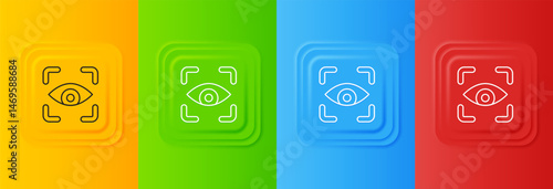 White Eye scan icon isolated on colorful background. Scanning eye. Security check symbol. Cyber eye sign. Set icons in square buttons. Vector