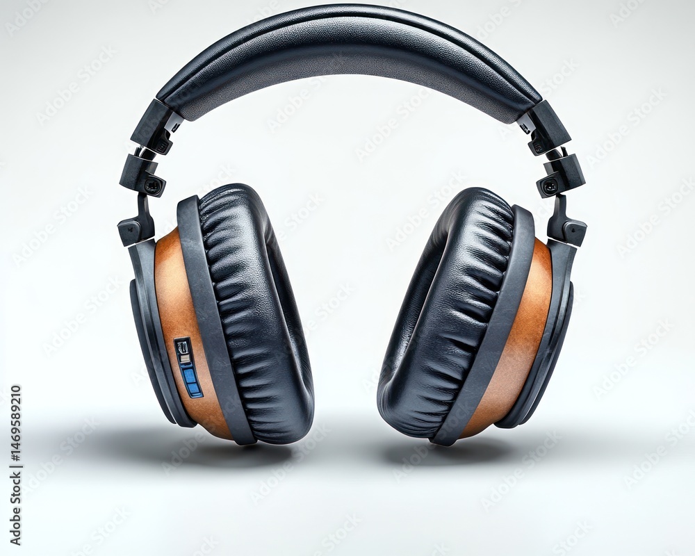 Modern over-ear headphones, dark navy and light brown tones. Sleek design with cushioned earcups Modern over-ear headphones, dark navy and light brown tones. Sleek design with cushioned earcups