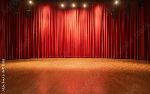 Red Stage Curtains with Empty Theater.