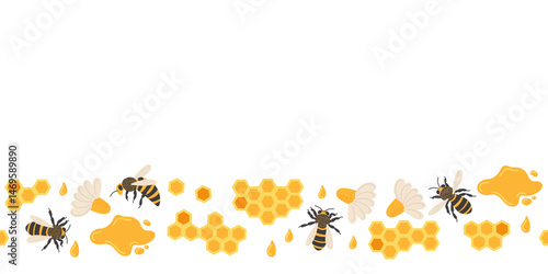 Honey bees collecting nectar and producing honey in a vibrant garden setting