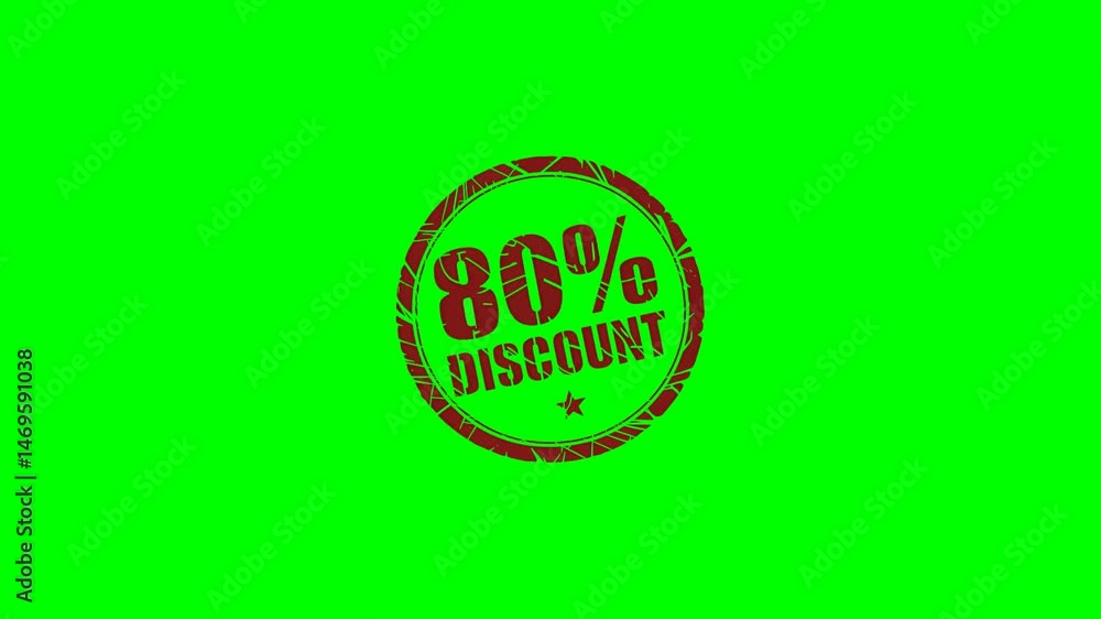 Animated '80% Discount' stamp on a green screen chroma key background for promotional offers