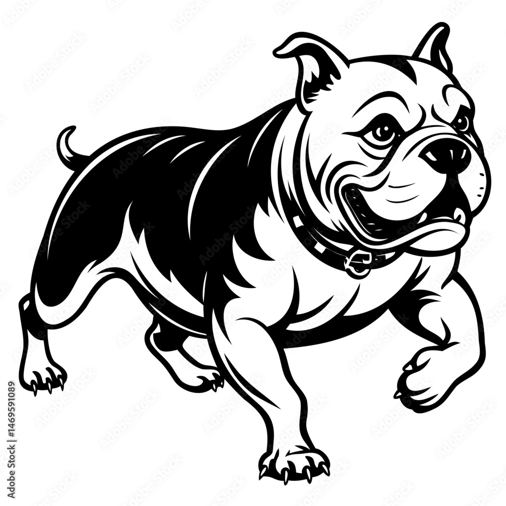 Obraz premium Running Bulldog black silhouette vector illustration isolated on a transparent background