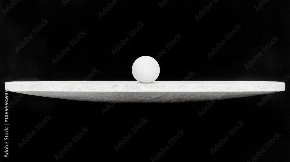 A white egg sits on a white marble slab against a black background. A white egg sits on a white marble slab against a black background.