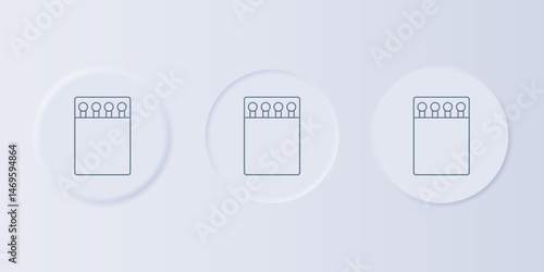 Grey Open matchbox and matches icon isolated on grey background. Set icons in square buttons. Vector