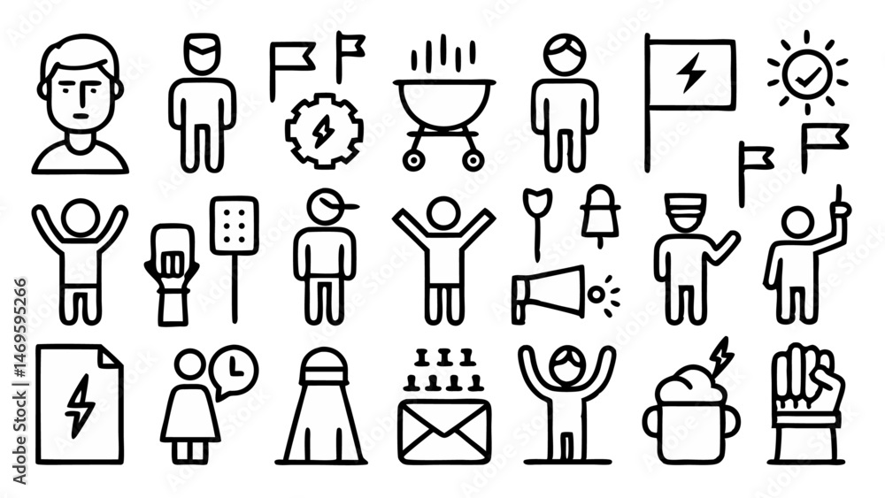 Activism and protest icons in line style perfect for social movements awareness campaigns and modern advocacy designs with high clarity vector illustrations Activism and protest icons in line style perfect for social movements awareness campaigns and modern advocacy designs with high clarity vector illustrations