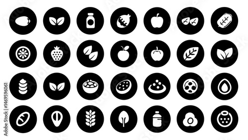 Vector icons of round food ingredients perfect for healthy recipe graphics and cooking apps