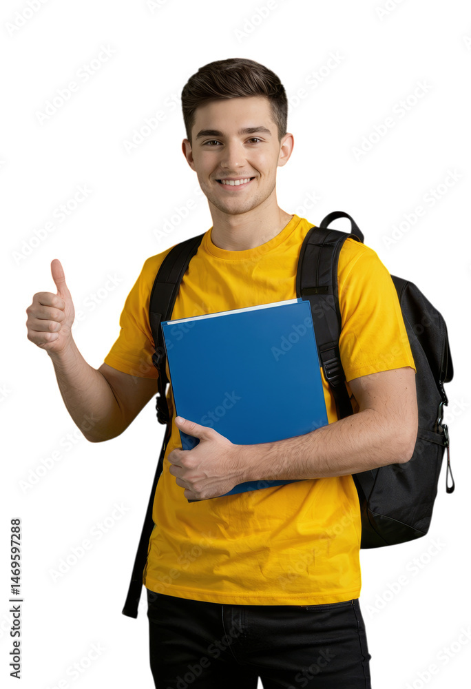 Young Student with Blue Folder, Isolated Transparent Background, Minimalist Design Element Young Student with Blue Folder, Isolated Transparent Background, Minimalist Design Element