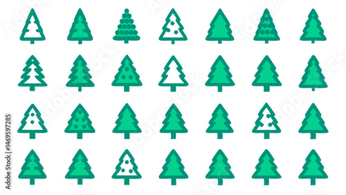 Hand drawn christmas tree icons with festive flair ideal for seasonal UI design decorative apps event branding holiday cards and winter-themed interfaces