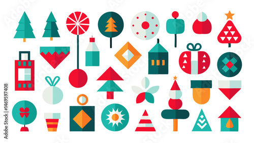 Xmas Season Icon Set with Decorative Holiday Objects and Winter Symbols