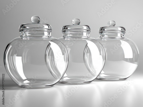 Three clear glass jars with lids