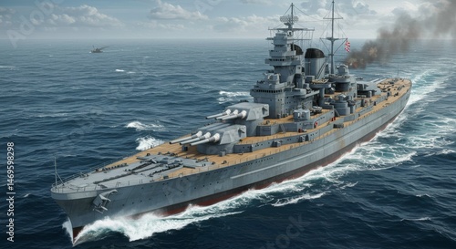 Majestic Yamato Battleship sailing powerfully across the vast ocean a symbol of naval might and history