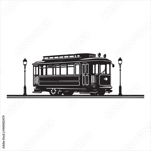 City Tour Trolley in Motion Urban Explorer Silhouette , black colour vactor 