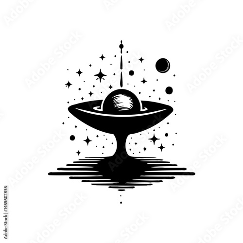 Abstract cosmic portal revealing a celestial sphere amongst astral patterns