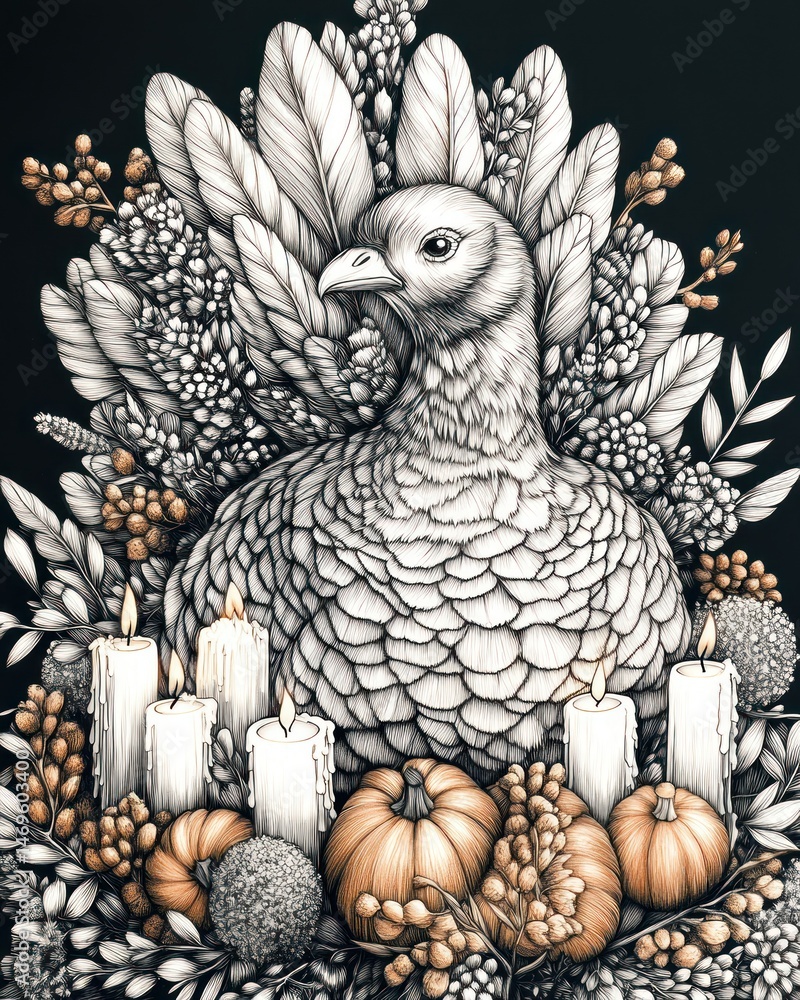 Fototapeta premium Ornate Thanksgiving Turkey Illustration