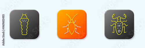 Set line Larva insect, Cockroach and Beetle deer icon. Vector