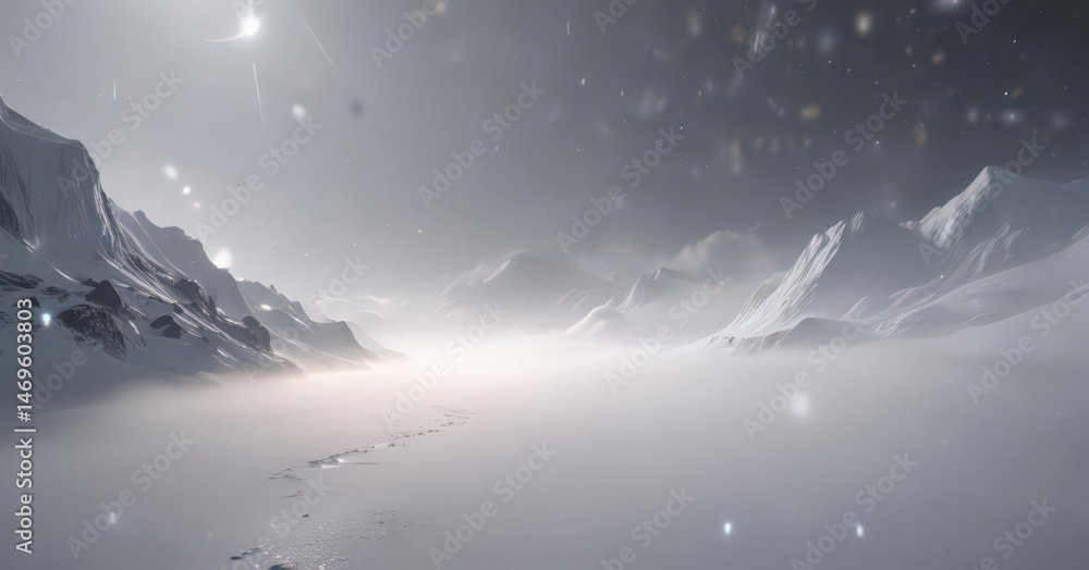 Naklejka premium Weightless, glowing particles drift in a tranquil white expanse Subtle depth and misty atmosphere , shimmer, bokeh