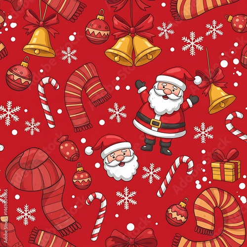 Joyful Christmas Red Doodle Pattern AI Generated