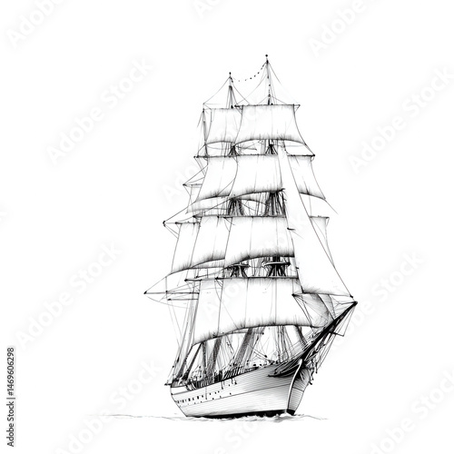 Wallpaper Mural A detailed illustration of a historic tall ship under full sail, showcasing intricate rigging and elegant lines against a clean white background. Torontodigital.ca