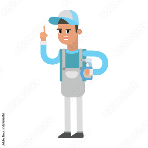 cartoon character man cleaning service style
