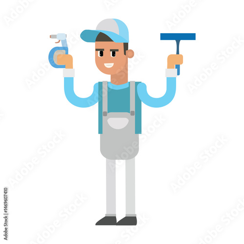 cartoon character man cleaning service style