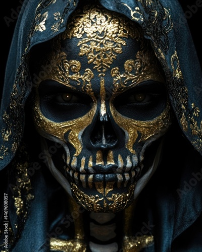 A woman with a skull face paint