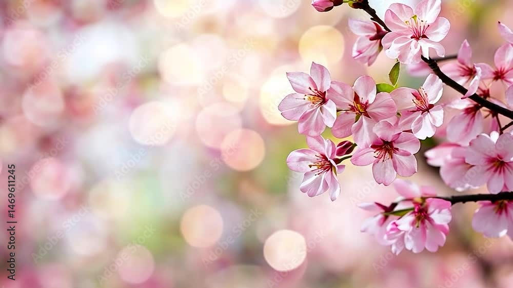 Blossoming cherry branches amidst soft pink bokeh Blossoming cherry branches amidst soft pink bokeh