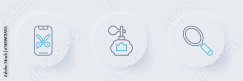 Set line Hand mirror, Aftershave and Barber online service platform icon. Vector