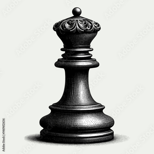 Black chess queen piece, minimalistic style, in monochrome colors