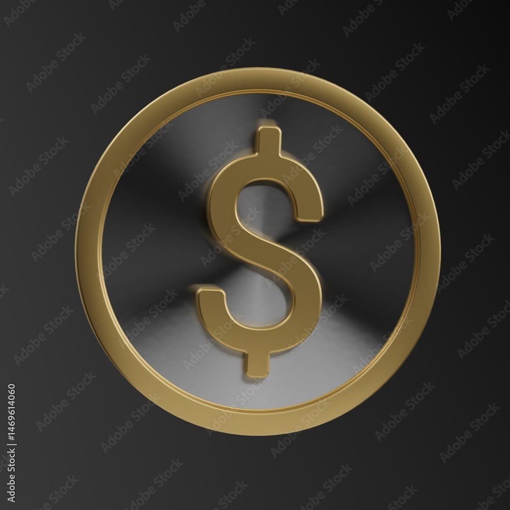 Obraz premium Dollar. Dollar money sign. Currency. Dollar gold coin. 3d illustration. Finance. Trend graphics