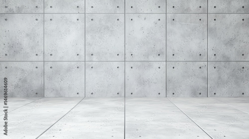 A gray concrete wall with evenly spaced rectangular panels. A gray concrete wall with evenly spaced rectangular panels.