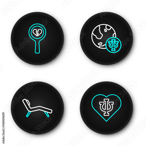Set line Psychology, Psi, Armchair, and Broken heart or divorce icon. Vector